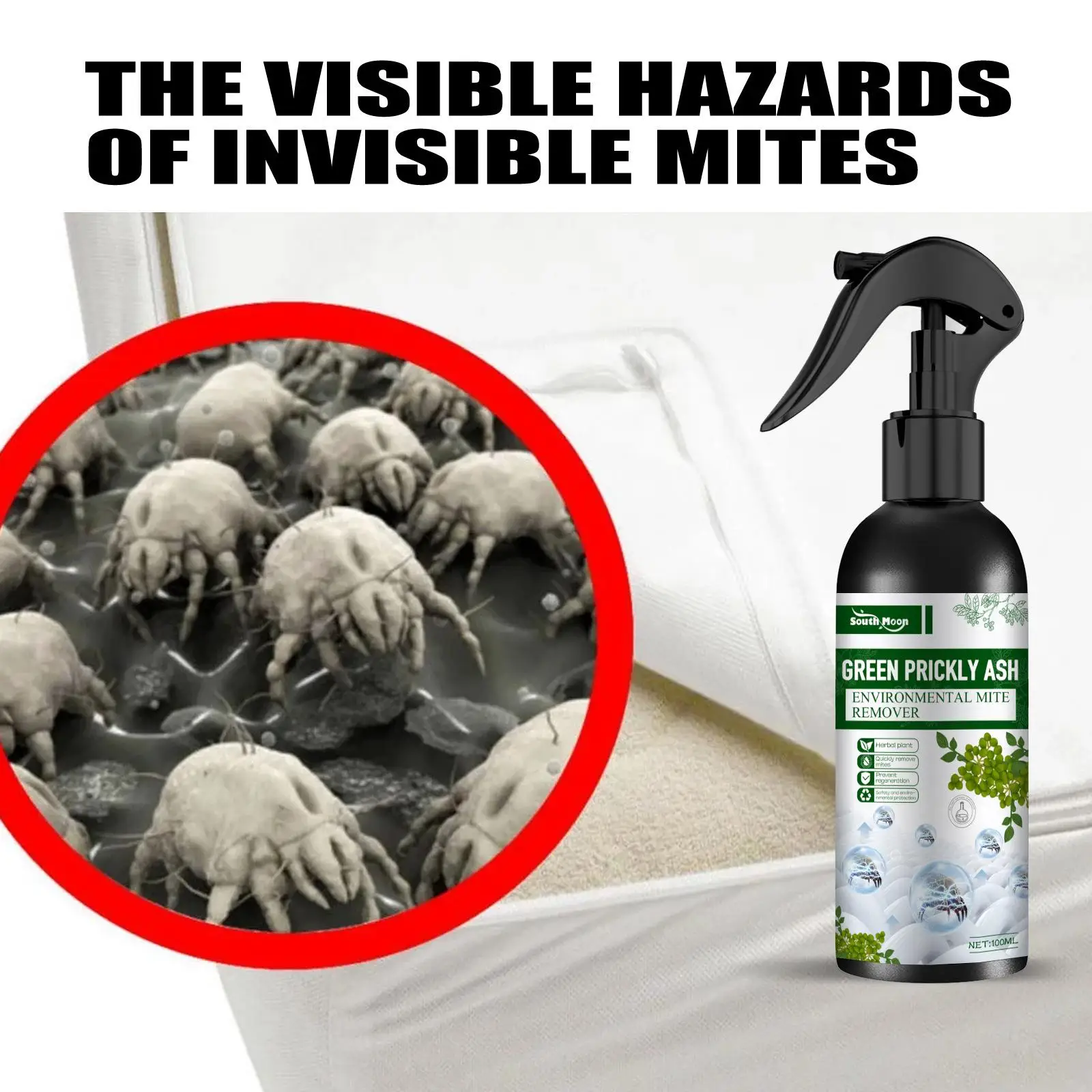 Mite Extended Protection Stain Free 100ml for Carpet Home Bed Bug and Dust Mite Spray Indoor Cleaning for Mattresses Covers