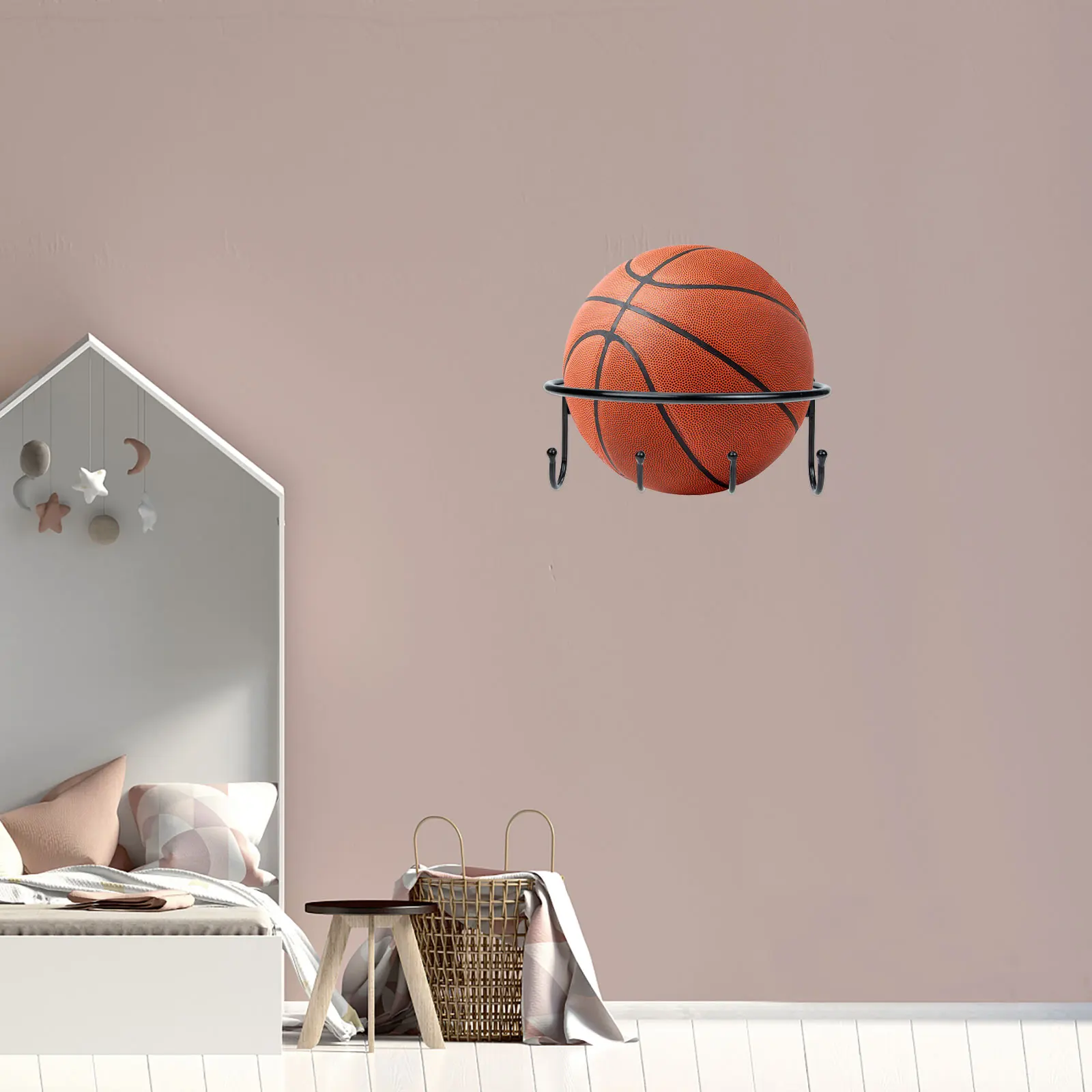 

Basketball Storage Rack Sports Equipment Display Stand Wall Football Wrought Iron Durable Hooks For Balls And Hats