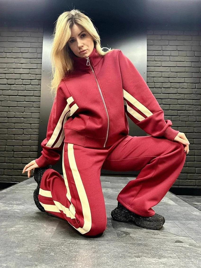 Women's Tracksuit With Zipper Trousers Stripes Two Piece Set Women Classic Sweatshirt Autumn Jogger Sports Outfit For Women
