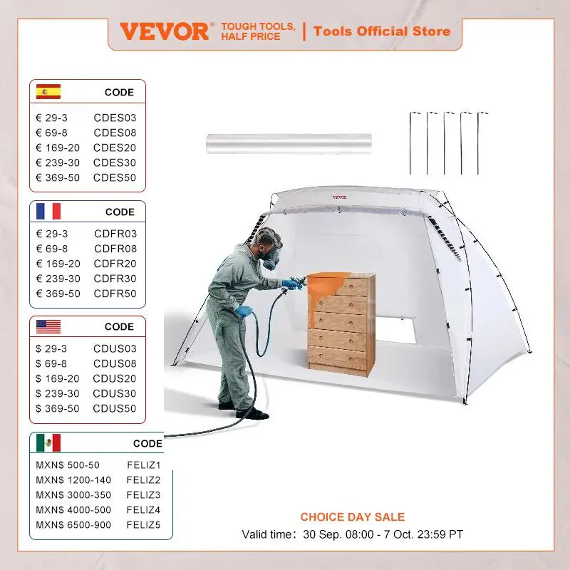 VEVOR przenośna kabina lakiernicza schronisko 7.5x5.2x5.2/10x7x6ft składany malowanie natryskowe namiot do mebli Craft projekt DIY Hobby narzędzie