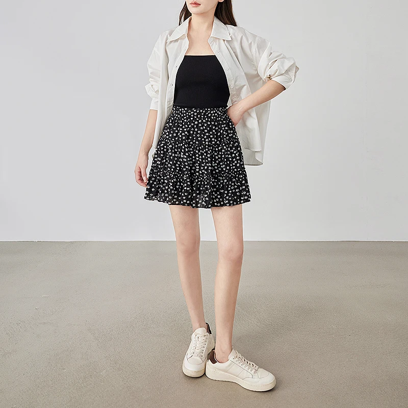 TOYOUTH Frauen Rock 2025, Sommer Neue Sommer Neue Blase Faltig Floral Kuchen Urlaub Mini Rock P8520001