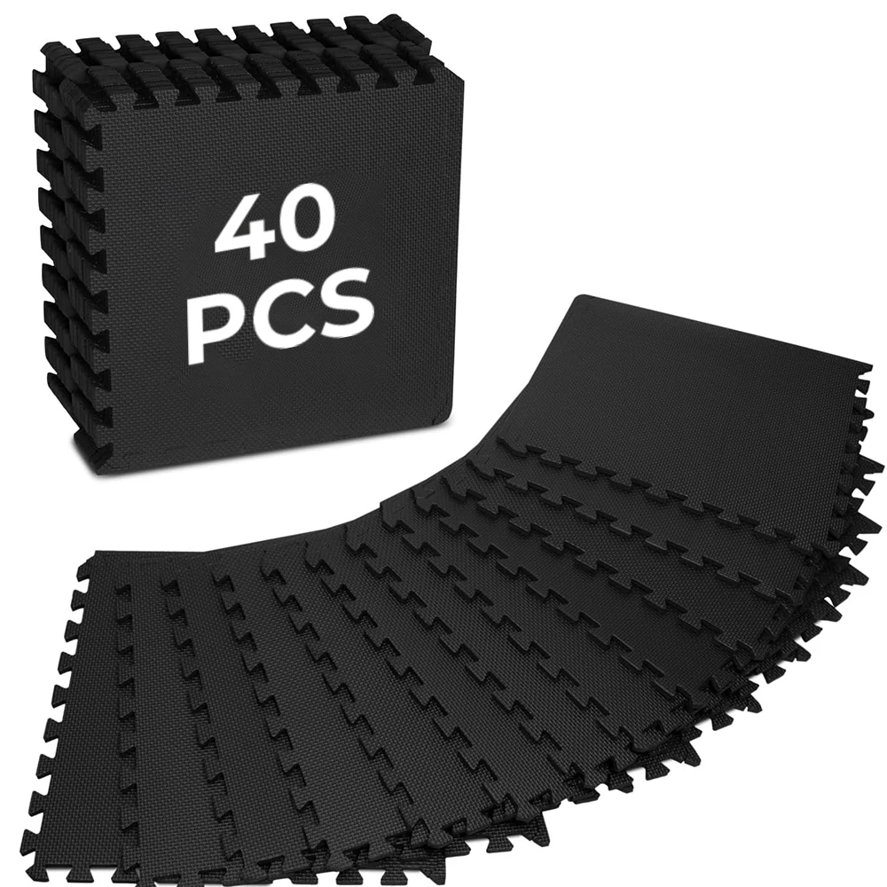 20/40 pièces de tapis de sol en mousse Eva haute densité (noir et gris), avec panneaux en mousse imbriqués – Antidérapant, durable, confortable, idéal pour les sols de la salle de sport, les tapis de