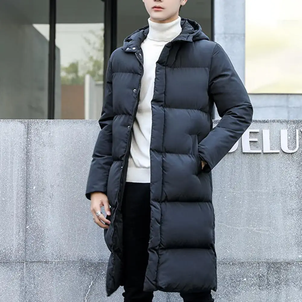 Men Jacket Hooded Solid Color Long Sleeve Coldproof Winter Thicken Cotton Padded Windbreaker Outwear Streetwear