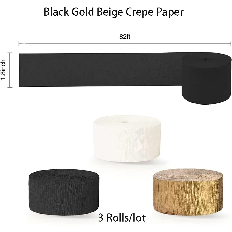 Czarne złoto Urodziny Party Streamer Rolls Dekoracja Crepe Paper Złota girlanda na Boże Narodzenie Nowy Rok Baby Bridal Shower Backdrop Decor — zdjęcie 5