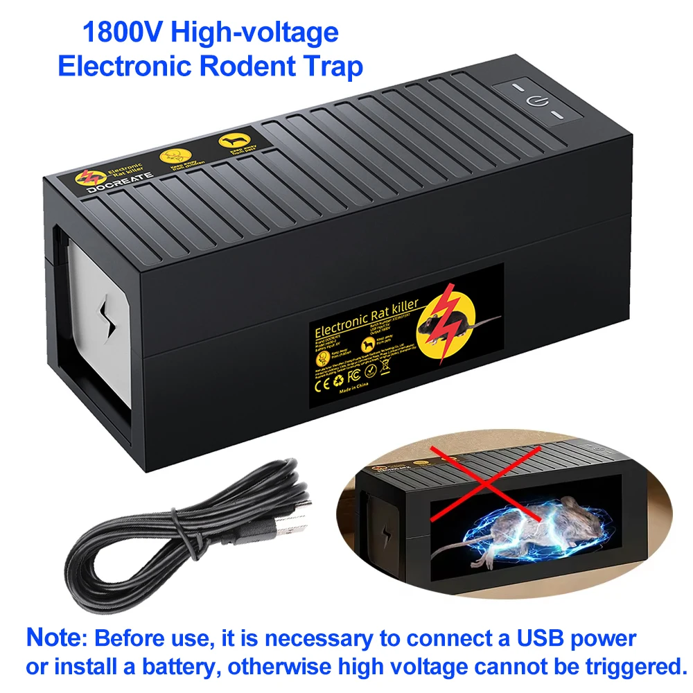

1800V High-voltage Electronic Rodent Trap Intelligent Touchless Automatic Rat Trap Rodent Killer Pest Mouse Control Box Rejector