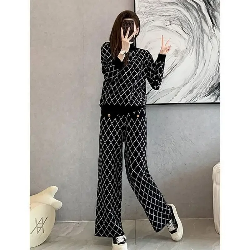 Womens Set Autumn Winter Trend French Style Suits Temperament Goddess Style Fashion Casual Pullover Wide-leg Pants Two-piece Set