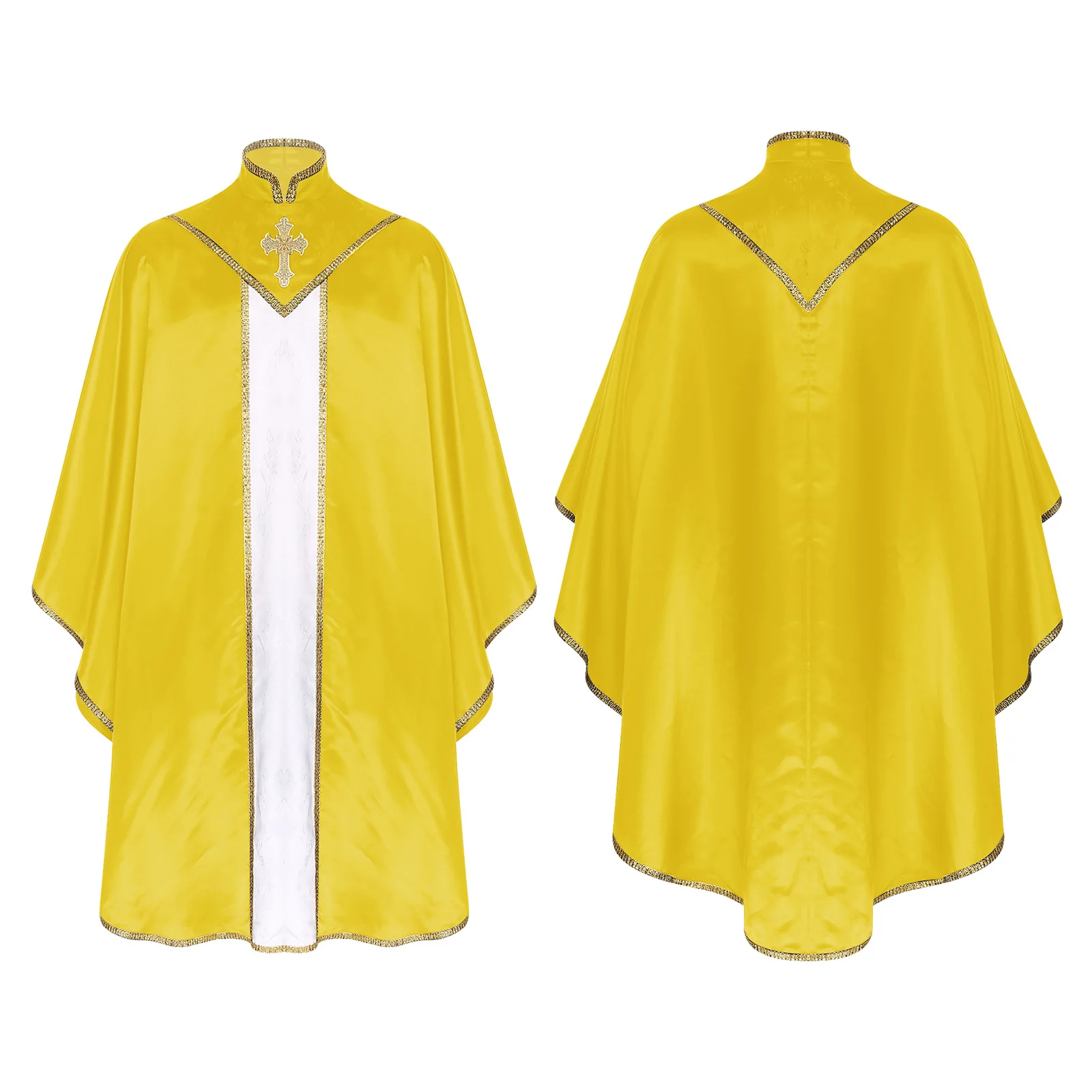 

Adult Churchman Pastor Priest Performance Robes Cross Embroidered Cape Chasuble Cassock for Clergy Worship Festival Uniforms
