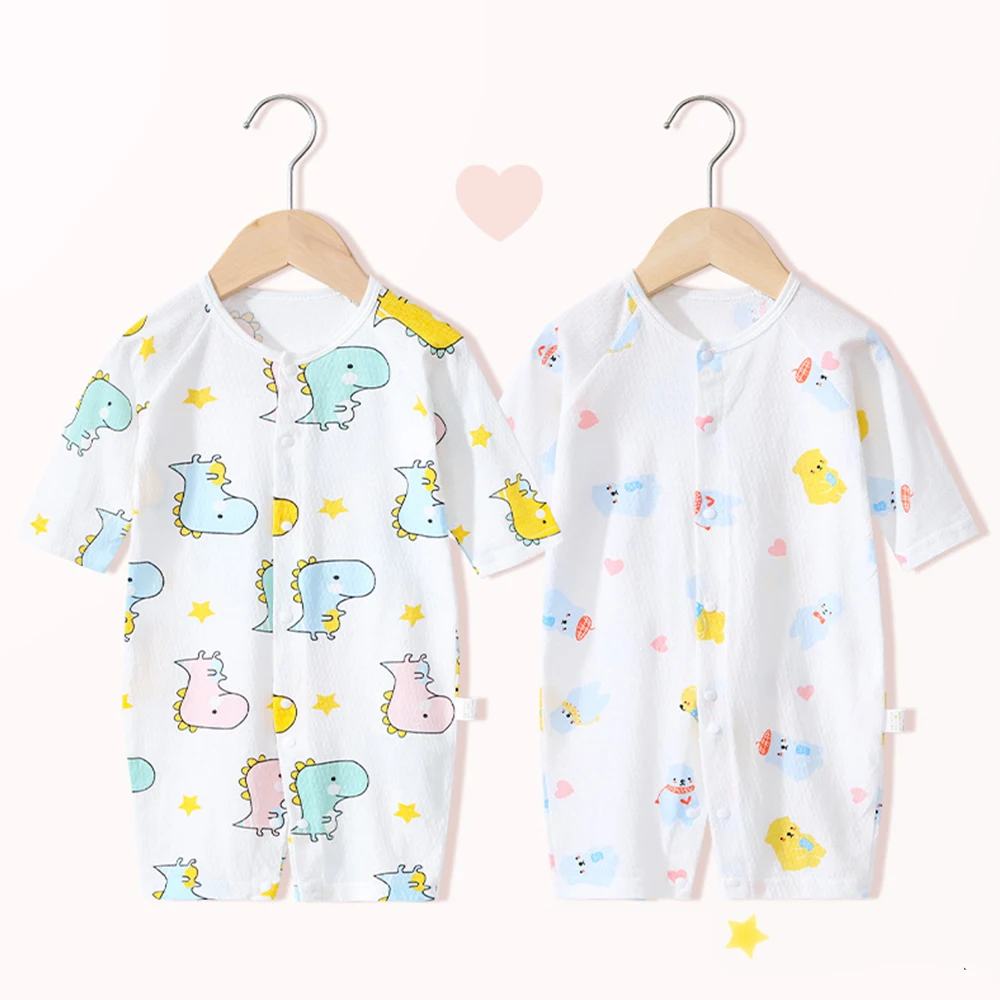 

0-24M Newborn Jumpsuit Baby Clothes Spring Summer Toddler Boys Girls Solid Short-sleeves Home Wear Romper Pure Cotton Pajamas