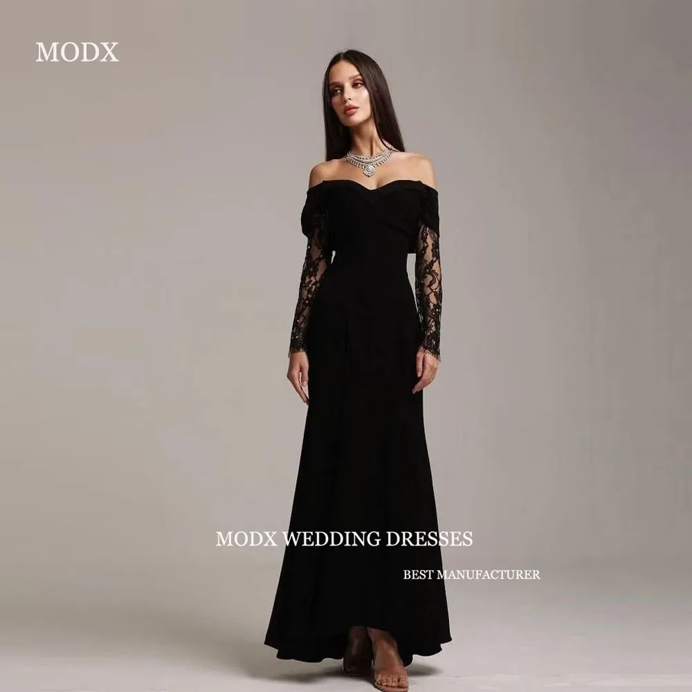 

MODX Modern Black Evening Dresses Long Sleeves Off Shoulder Velvet Formal Party Dress Prom Gowns Dubai Arabic Women Customized