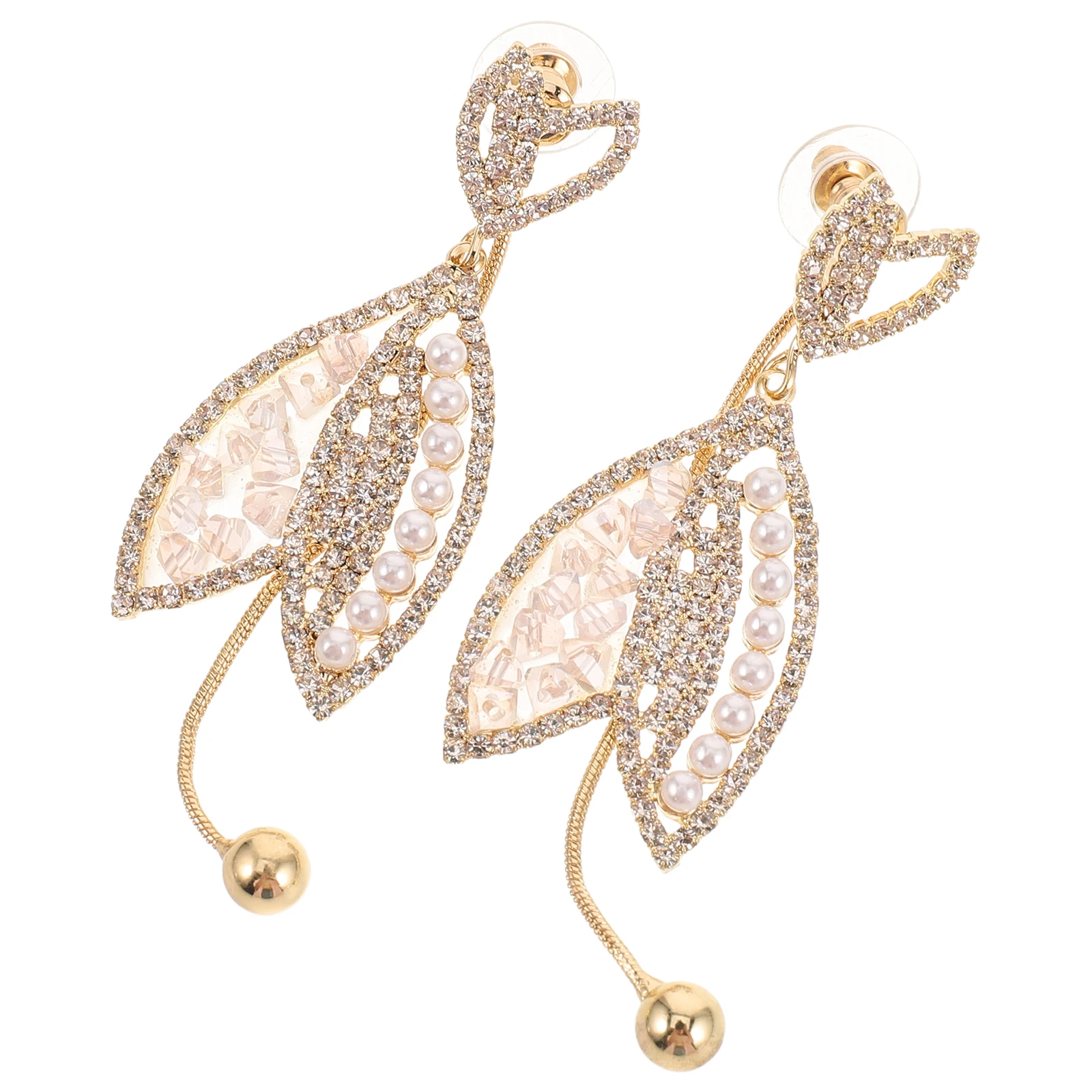 

Leaf Tassel Earrings Fashion Delicate Decor Dangle Girls Zinc Alloy Bride Pearl Wedding Earrings For Women