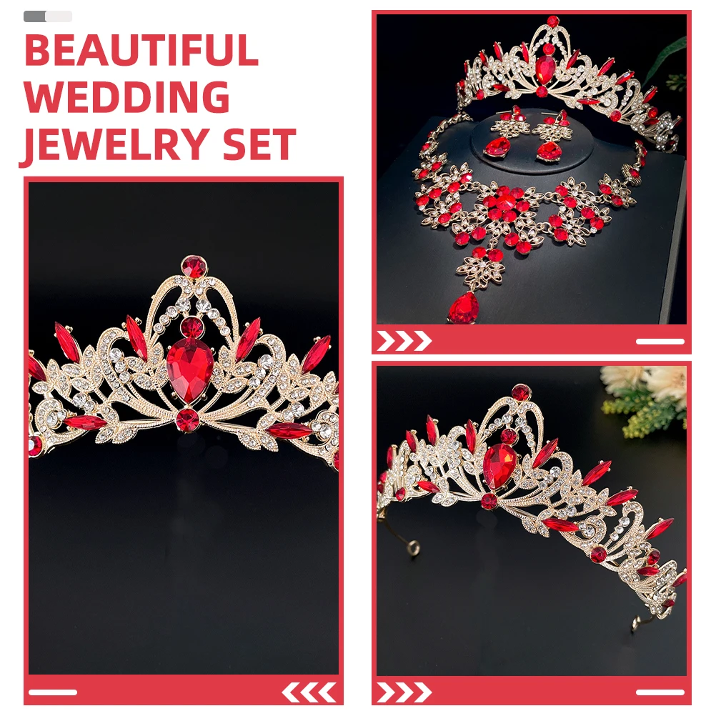 

1 Bride Jewelry Set Rhinestone Crown Necklace Earrings For Wedding Party Valentine Gift Tiaras Bridal Accessories Women Dangle