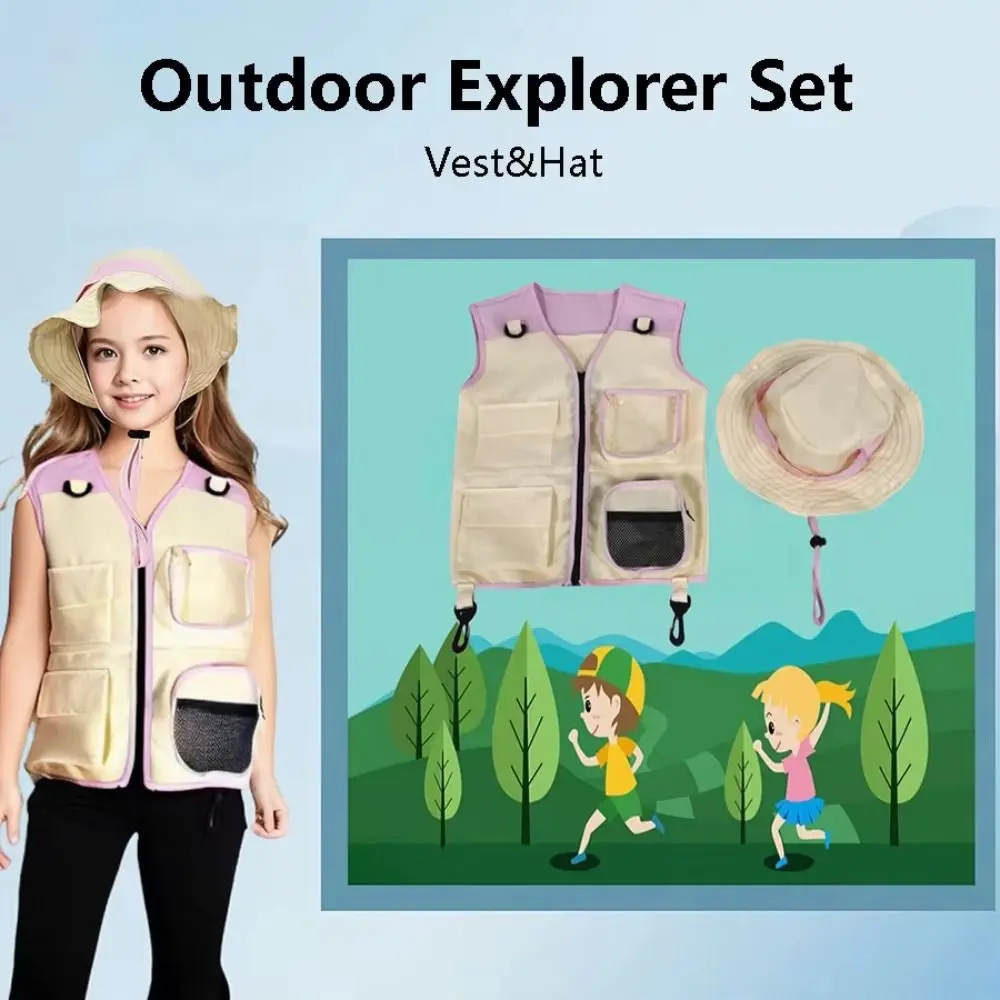 

Summer Clothing Kids Explorer Vest Hat Fashion Vest Tool Clothing Outdoor Adventure Kit Camping Set Role-playing Tools