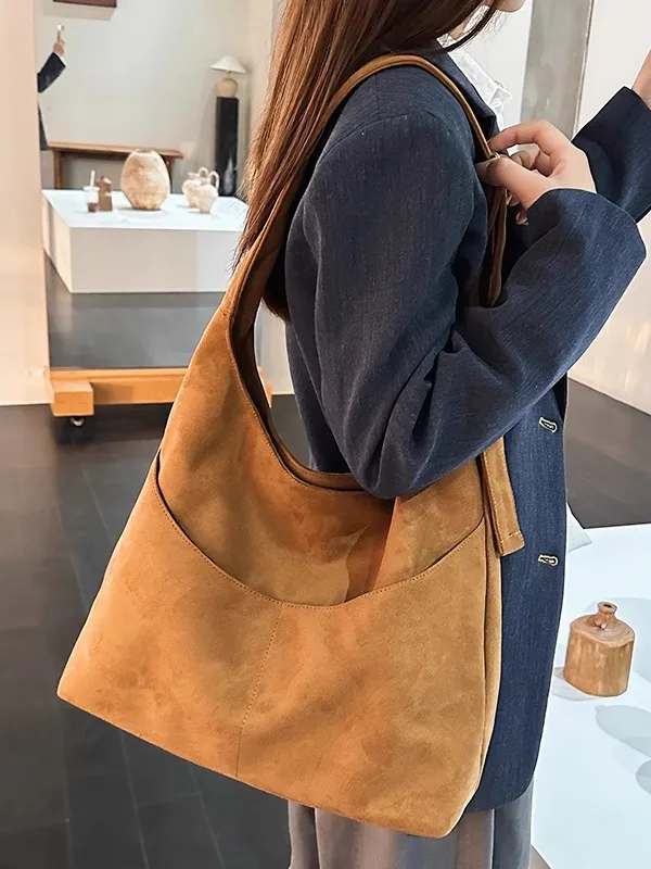 

Retro Deer Suede Large Capaci Tote Bag Faionable Casual Commuting Storage Bag Single oulder Slant Cross Bag High Aesthe...