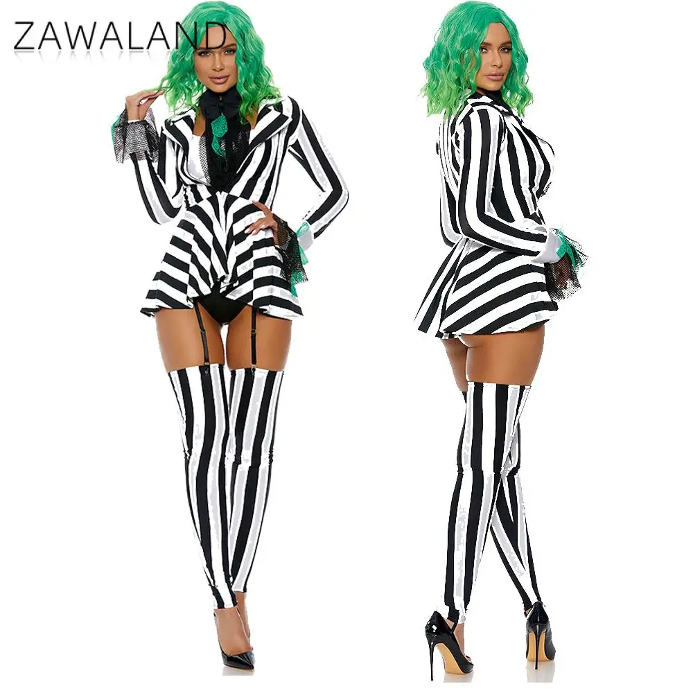 

Cosplay Movie Stripe Clown Adult Women Role Play Circus Black White Jacket Socks Clothes Set Party Performance Halloween Costume
