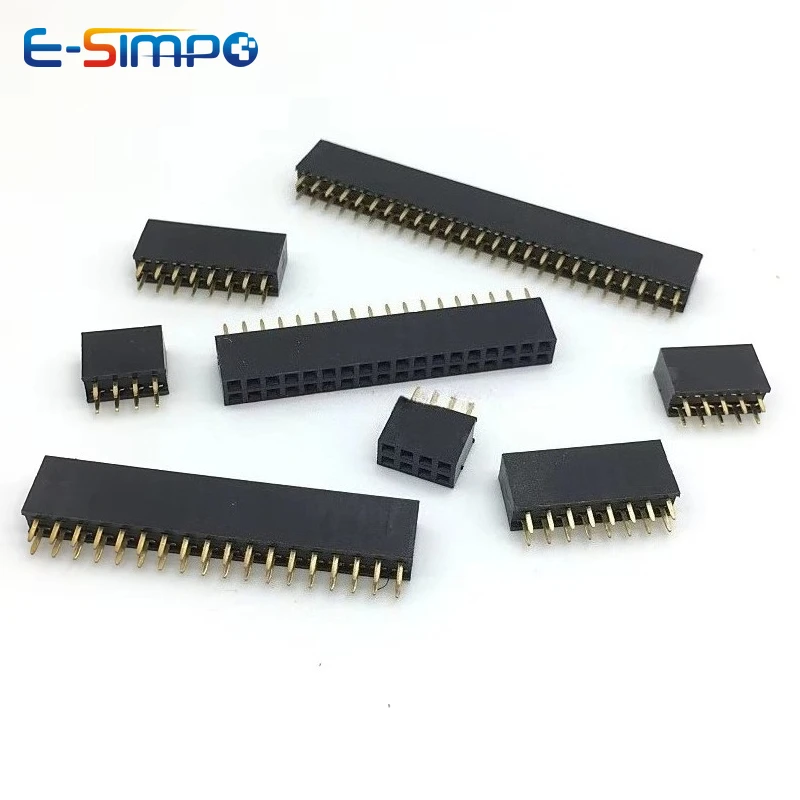 10pcs 2.54mm Double Row Straight Female 2x2/3/4/5/6/7/8/9/10/12/14/16/18/20/25/40Pin Header Socket Connector