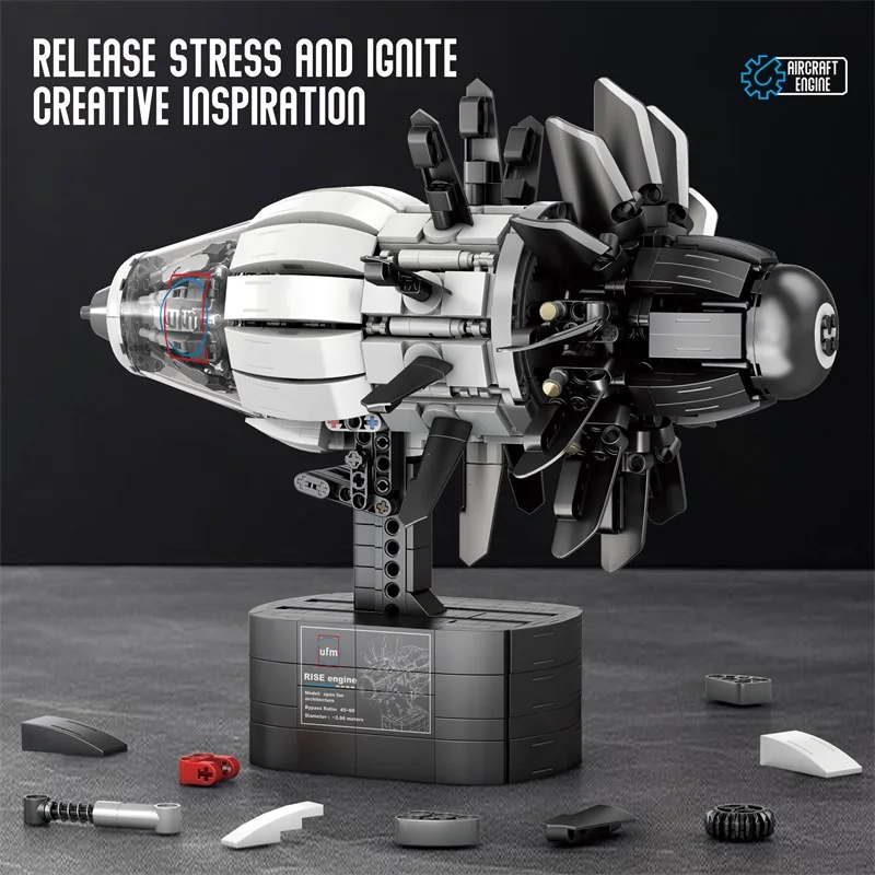 IN STOCK 33018 MOC Technical RISE Aircraft Engine Building Blocks Bricks Assembling Model DIY Toys for Boys Christmas Gift Sets