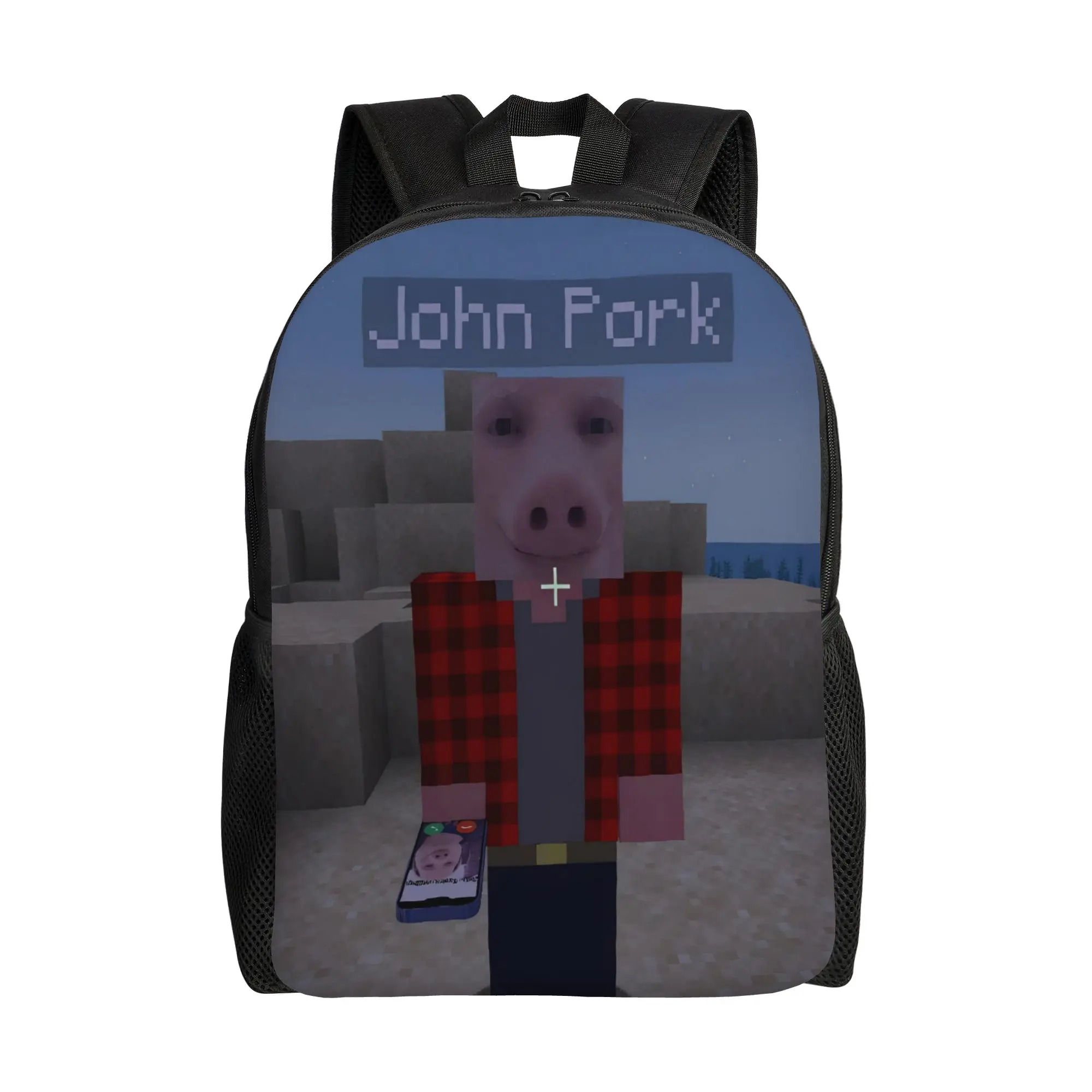 John Pork is Calling Games Cool Backpack Sports High School Business Humor Pig Lover Daypack for Men Women College Shoulder Bag
