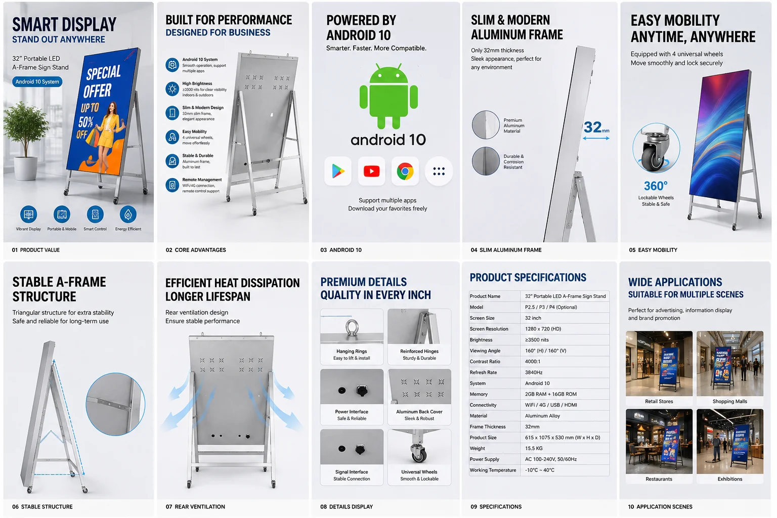 Indoor Universal Installation Free Portable Plug and Play Integrated Mobile LED Signage Screen