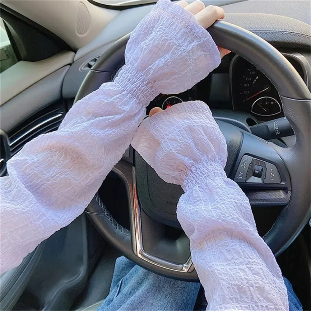 Fashion Lace Mesh Sun Protection Sleeves Anti-UV Breathable Arm Sleeve Solid Color Loose Fit Fingerless Gloves Driving