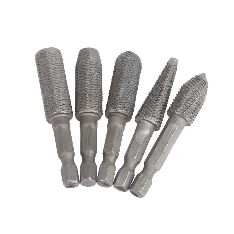 5 Pcs/set Hex Shank Head Tungsten Carbide Steel Rotary Burr Die Grinder Bit Shank Carving Kit For Mold Polishing Grinding Tool