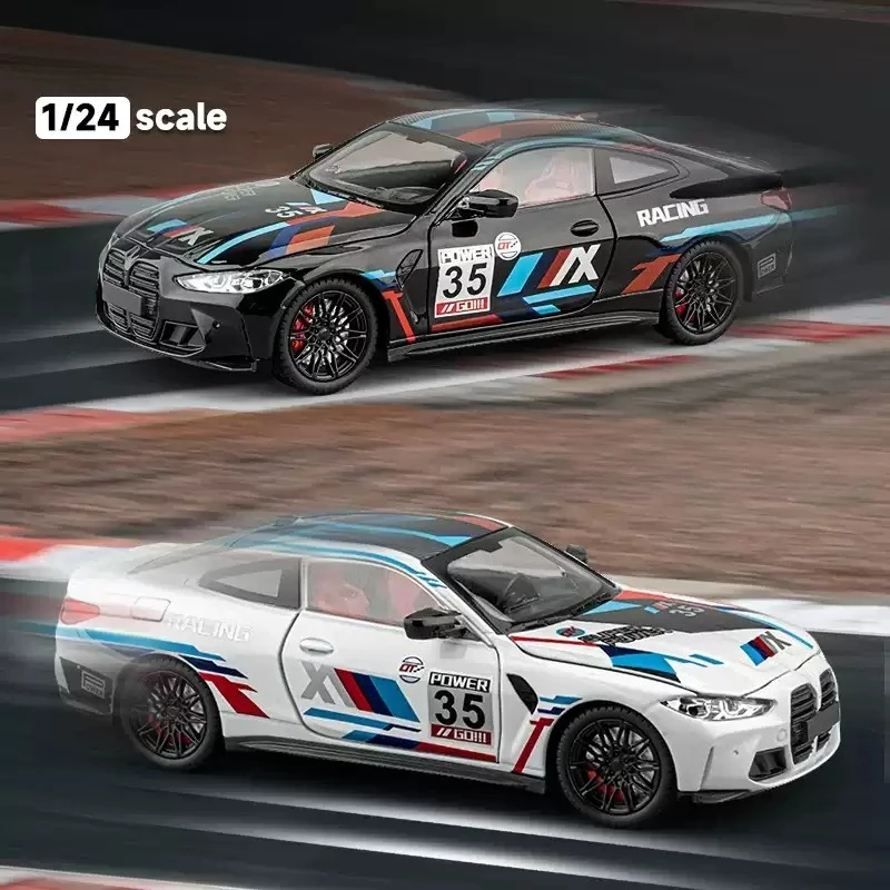 1:24 M4 Power Sports Car Simulation Alloy Diecast Car Model Collection Ornaments Souvenirs Sound Light Toys Gift