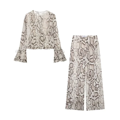 MYST & ZA2025, novedad de verano, ropa informal para mujer, moda cómoda, temperamento, estampado de animales, camisa, Top + Pantalones de pierna ancha