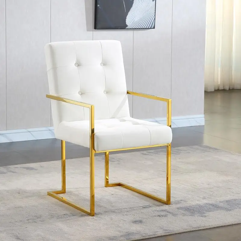 Modern Velvet Dining Arm Chair, Tufted Design, Gold Finish Stainless Base, Stylish and Comfortable Seating for Dining Room or