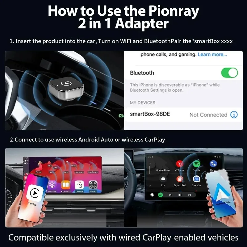 2in1 محول لاسلكي تلقائي 5Ghz WiFi Type-C/USB التوصيل اللعب CarPlay لاسلكي جديد Pionray محول CarPlay اللاسلكي لنظام أندرويد #6