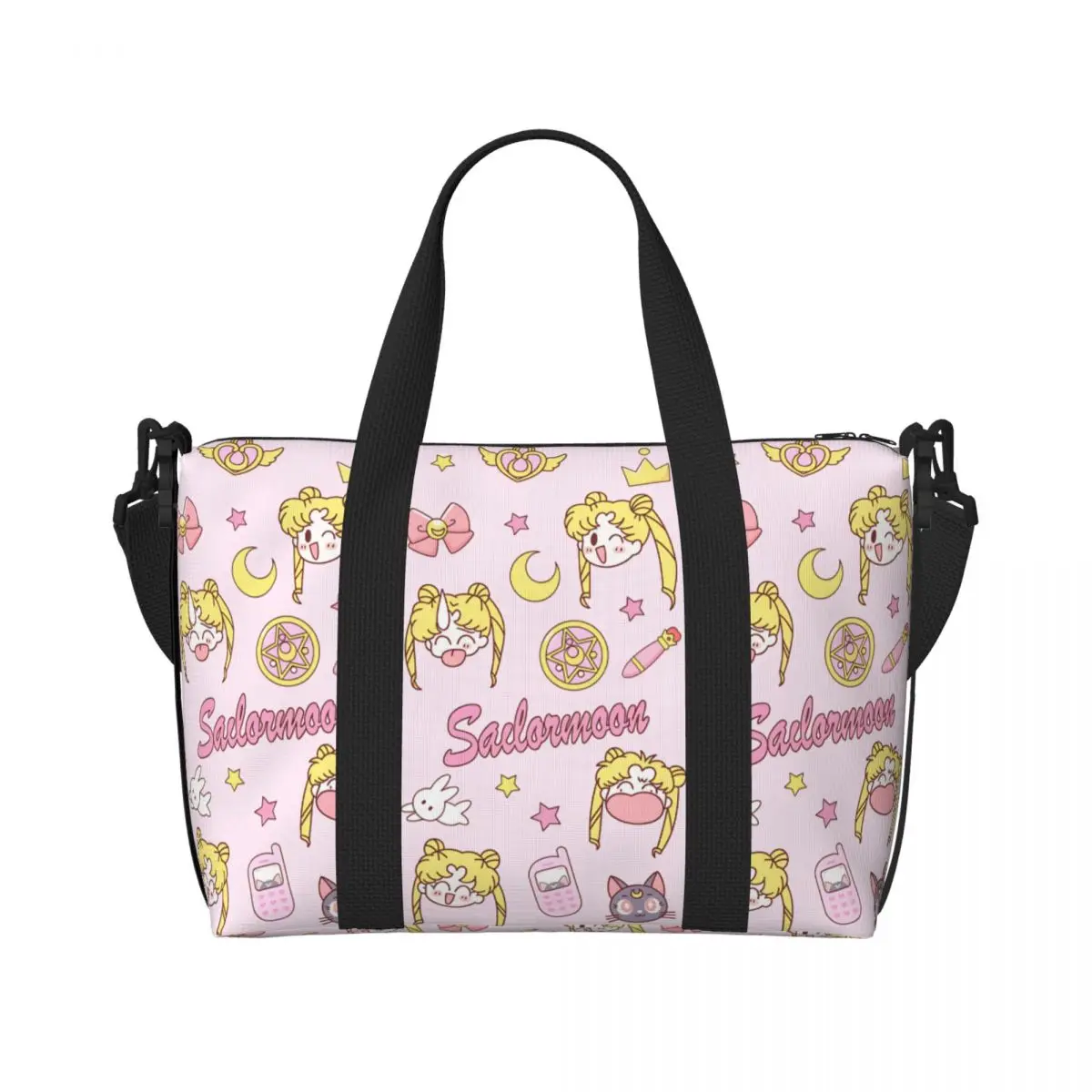 

Custom S-Sailors Moons Beach Tote Bag for Women Extra Large Gym Carry On Beautiful Girl Cartoon Princess Travel Shopping Bags