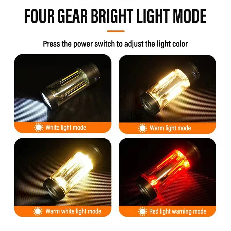 Rechargeable LED Portable Light Super Bright Flashlight Camping Light Work Light 4 Lighting Modes Waterproof Outdoor Light