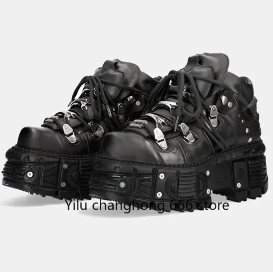 

Thick Sole Punk Women's Motorcycle Boots 2024 Autumn New Fashion Street Rock Round Rivet Boots 35-45 Sports Casual Short Boots