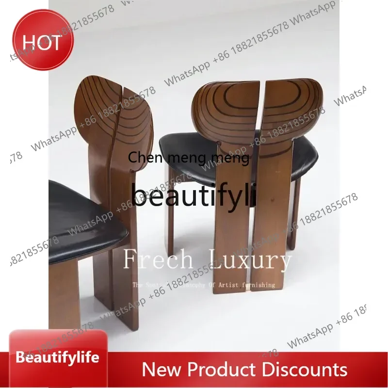 cn8350 ss Vintage Designer Chair Wabi-Sabi Style Retro Solid Wood Home Backrest Dining Chair Art Single Chair