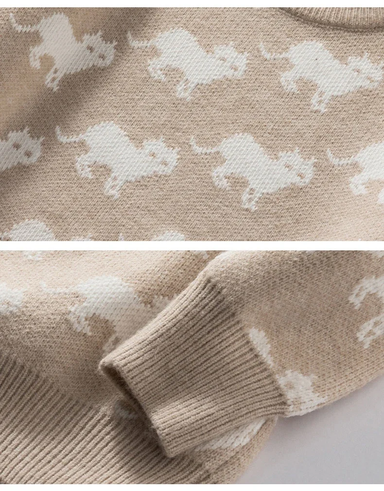 Cartoon Animal Kitten Printing Sweaters and Pullovers Men Sweater Fall Winter Fashion Knitted Sweater Mens Lazy Brand Oversized