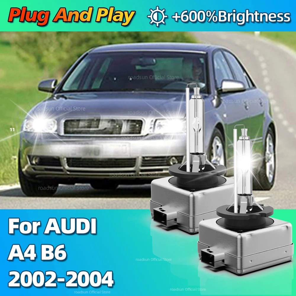 

6000K HID Bulb Xenon Headlight 10000LM Bright Car Headlamp For AUDI A4 B6 2002 2003 2004 Plug-N-Play High Low Beam