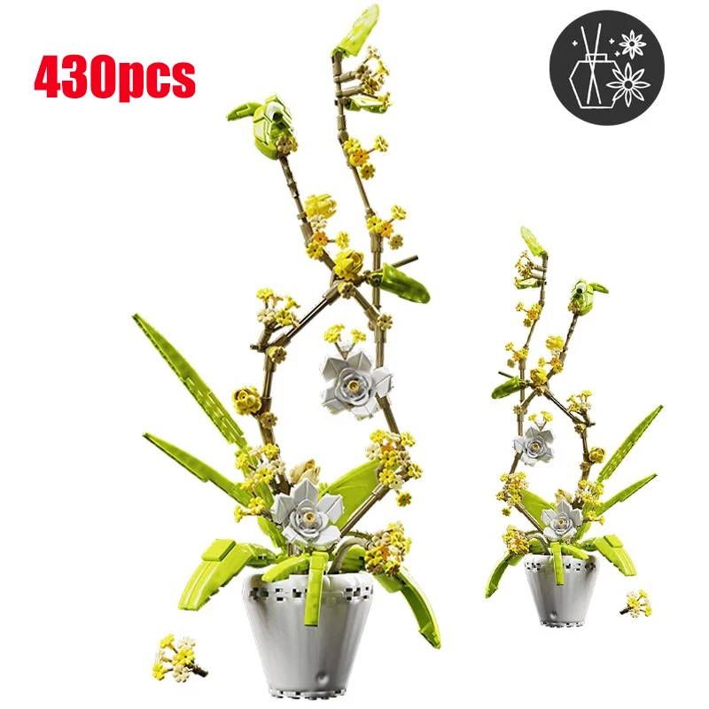 

Букет цветов, Цветочная композиция, строительный блок, растение в горшке, украшение для дома для друзей, Osmanthus Fragrans, кирпичные игрушки для девочек