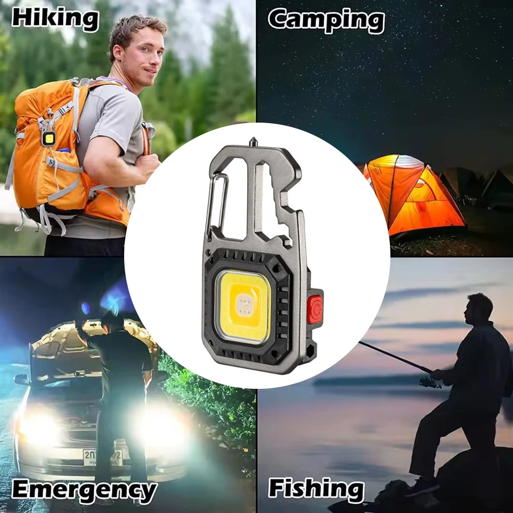 Lampe de travail porte-clés COB, Mini lampe de poche magnétique pour réparation, lampe de Camping Rechargeable, lampe d'urgence extérieure avec clé