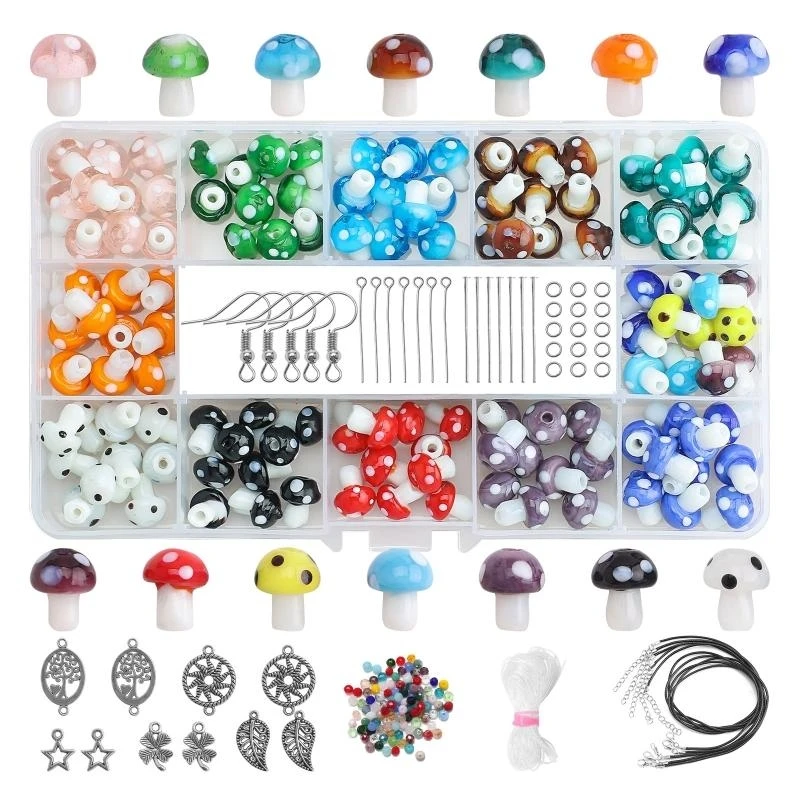 15YC Pilzperle, handgefertigte Lampwork-Perlen, gemischte Pilz-Charm-Perle, Spacer, lose Perlen, Schmuckzubehör, Dekor – Detail 1