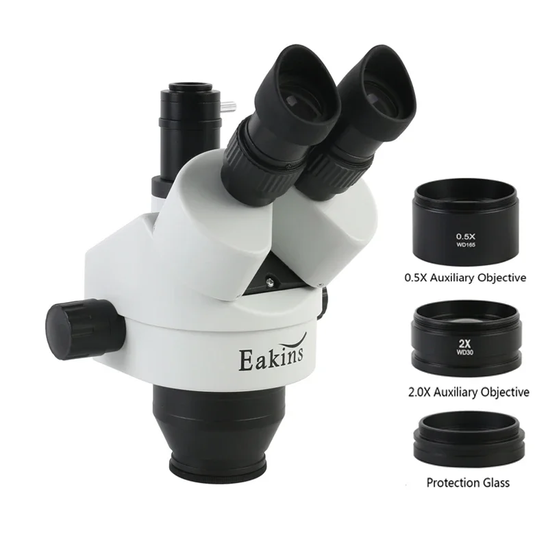 Simul Focal Trinocular Stereo Microscope Head Magnification Continuous Zoom 7X - 45X Widefield 10X20MM Eyepieces C-mount Adapter