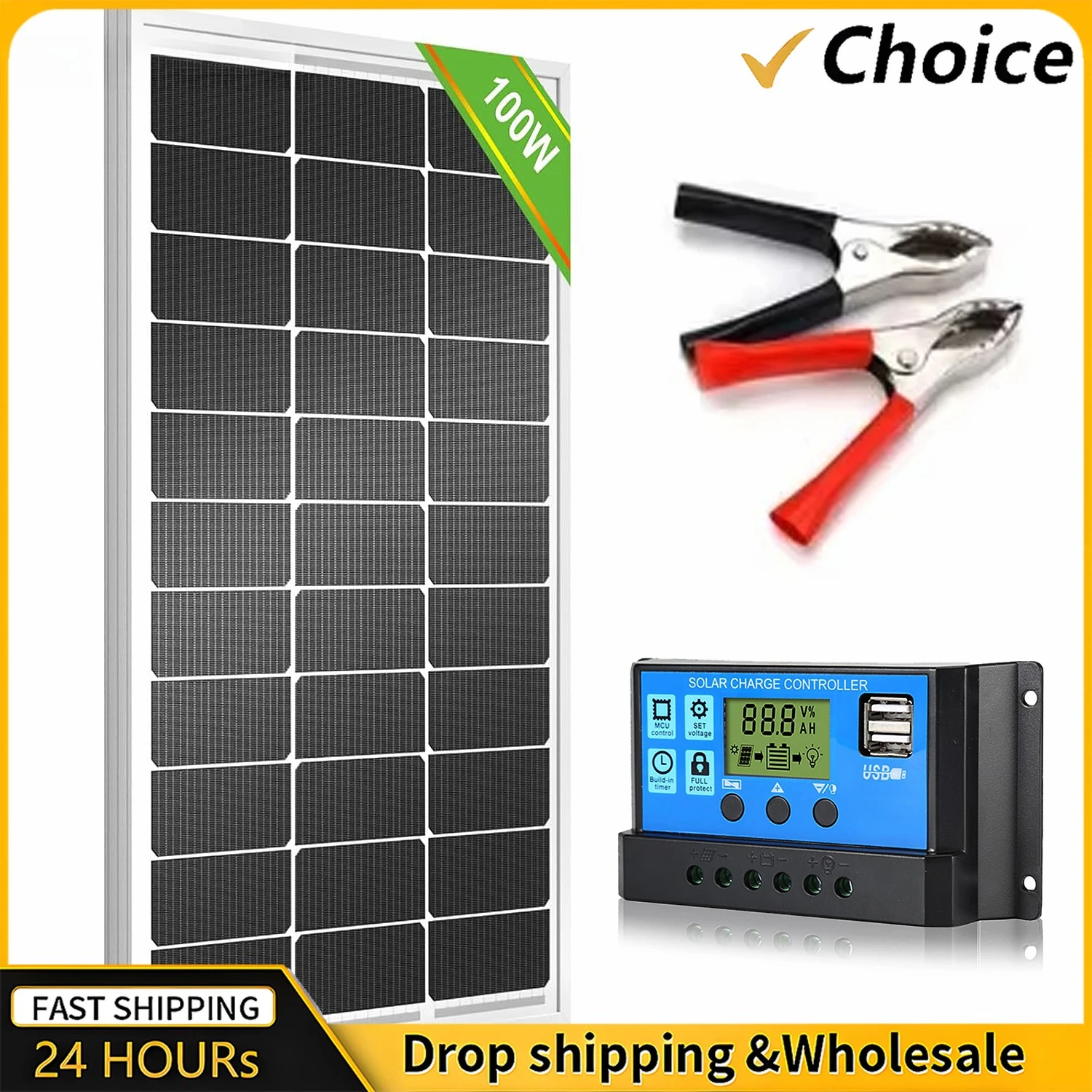Kit de Panel Solar 100A, energía policristalina completa de 12V, generador Solar portátil recargable para exteriores para el hogar