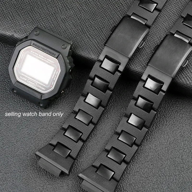 For Casio G-SHOCK DW-5600 GW-M5610 DW6900 DW9600 GA2100 GA110 Black Plastic Strap Stainless Steel Buckle Accessories Men Bracele