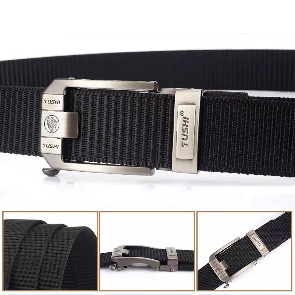 Fashion Retro Letter Men Nylon Alloy Belt Non-porous Versatile Pin Buckle Belt Classic Wear-resistant Casual Belts Male