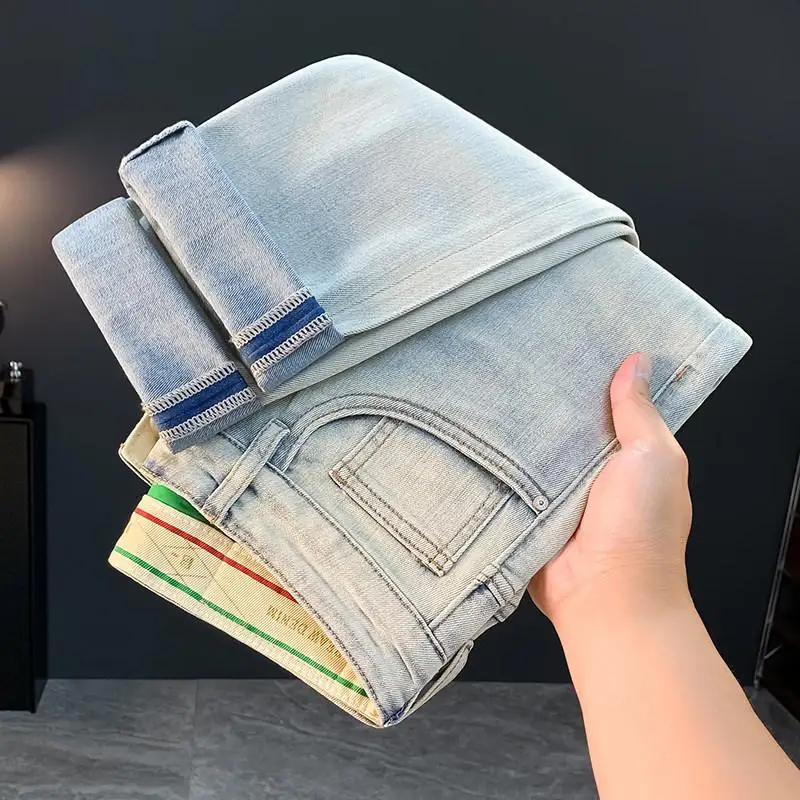 2026 New American Style Thin Lightweight Long Denim Jeans For Men Versatile Daily Casual Pants Simple Style