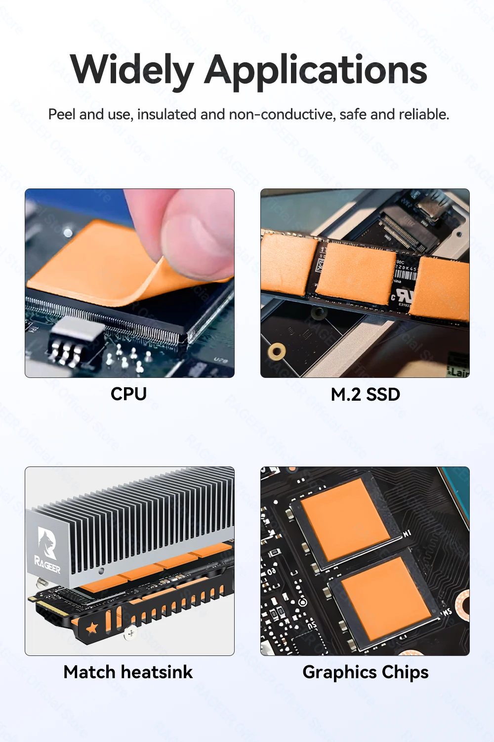 RAGEER M.2 SSD Wärmeleitpad NVMe SATA Wärmeleitpad 100 Stück für PC PS5 Kühlkörper Laptop/CPU/SSD-Gehäuse/GPU LED IC Chipsatz Kühlung – Detail 3