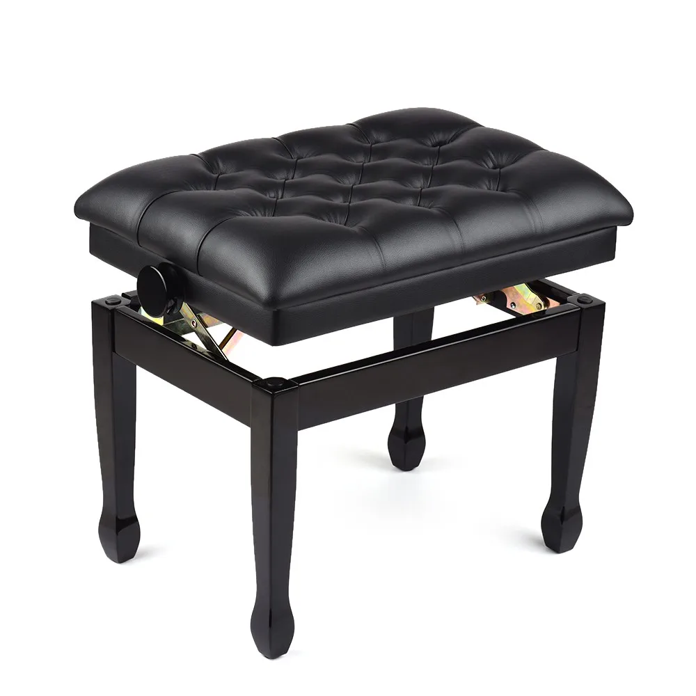 Wooden Piano Bench Stool Comfortable Soft Cushion Padded Adjustable Height Black