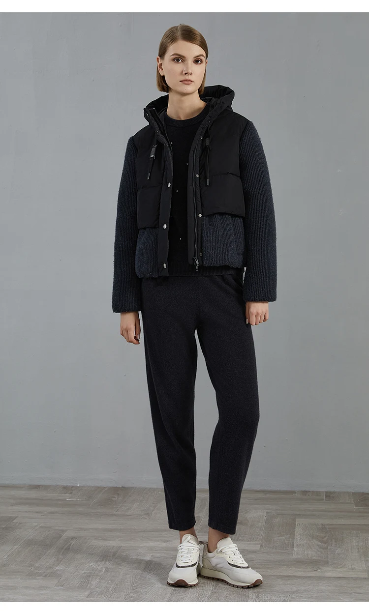 BC800 High Quality Luxury Wool Patchwork White Goose Down Jacket Winter Women's Clothing