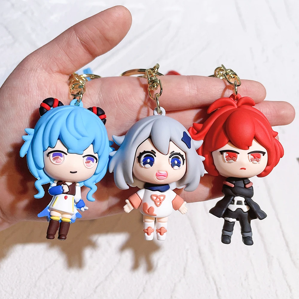 Genshin Impact Figure Model Keychain Kawaii Xiao Ganyu Hu Tao Keqing Barbatos Doll Keyrings for Backpack Ornament Fans Gifts