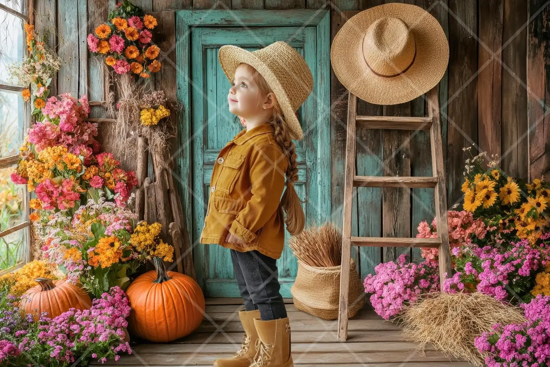 Mehofond Photography Background Autumn Harvest Fall Rustic Barn Door Pumpkins Kids Birthday Portrait Decor Backdrop Photo Studio