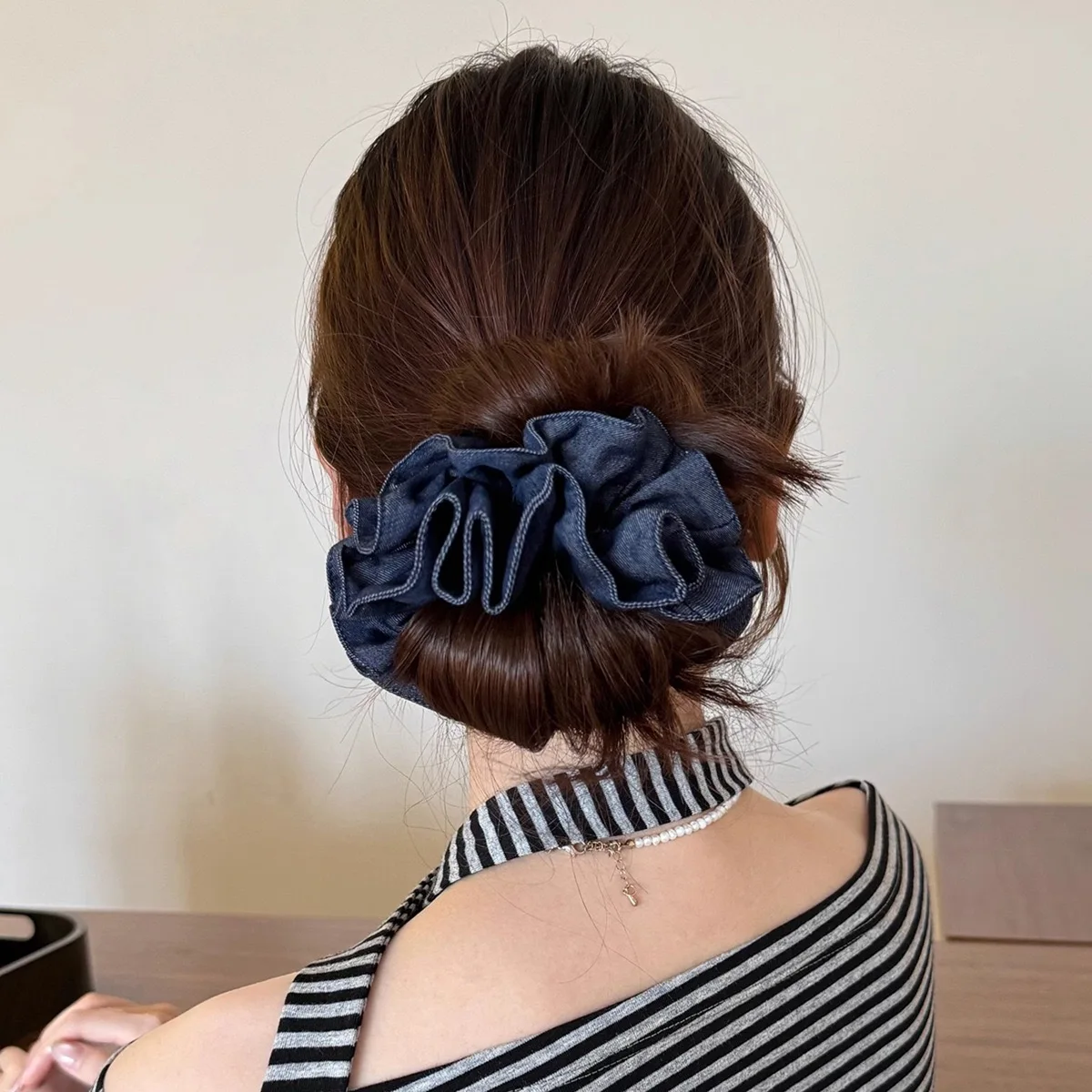 1 Stück Vintage Denim Dickdarmhaar, elegantes Haarband mit hoher Elastizität, vielseitiger Pferdeschwanz-Haarseil im koreanischen Stil, Haarzugang