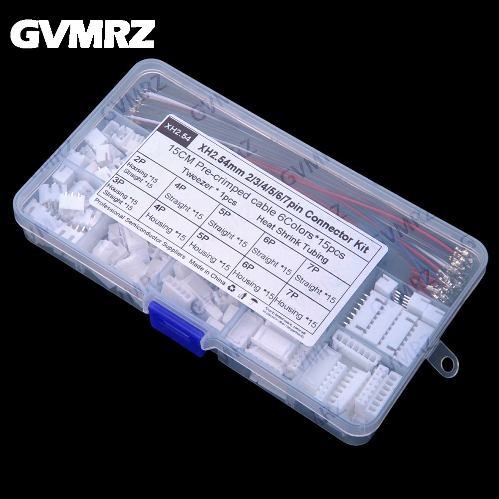 XH2.54 connector 2P 3P 4P 5P 6P 7P housing straight pin socket kit with terminal wire XH2.54mm tweezers heat shrink tubing