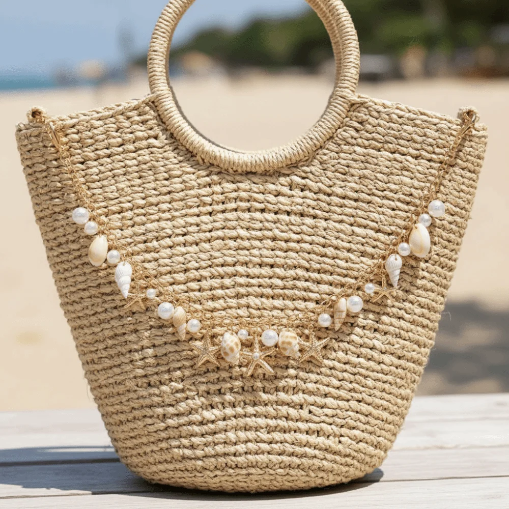 DIY Decoration Starfish Conch Pearl Bag Pendant Lanyard Key Chain Bag Charms Accessory Metal Chain Handle Chain Bag Chain